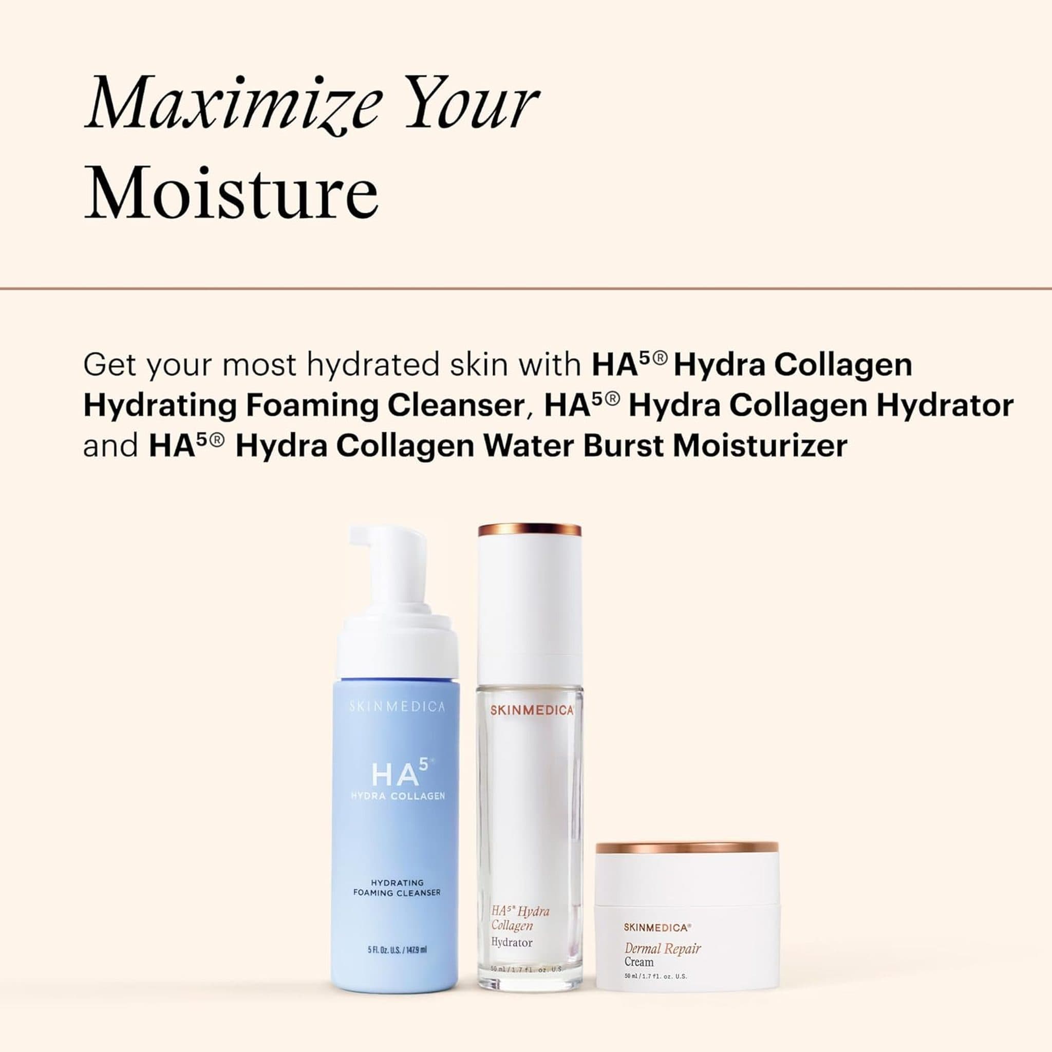 SkinMedica Dermal Repair Cream paired with HA5 Hydra Collagen cleanser and hydrator for complete moisture routine