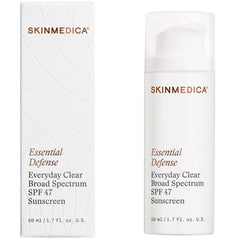 SkinMedica Essential Defense Everyday Clear SPF 47 Sunscreen pump bottle with box packaging