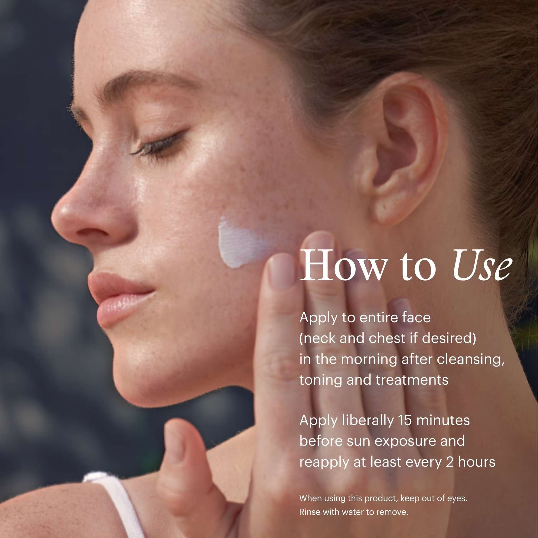 Woman applying SkinMedica Essential Defense SPF 47 sunscreen to face morning skincare routine