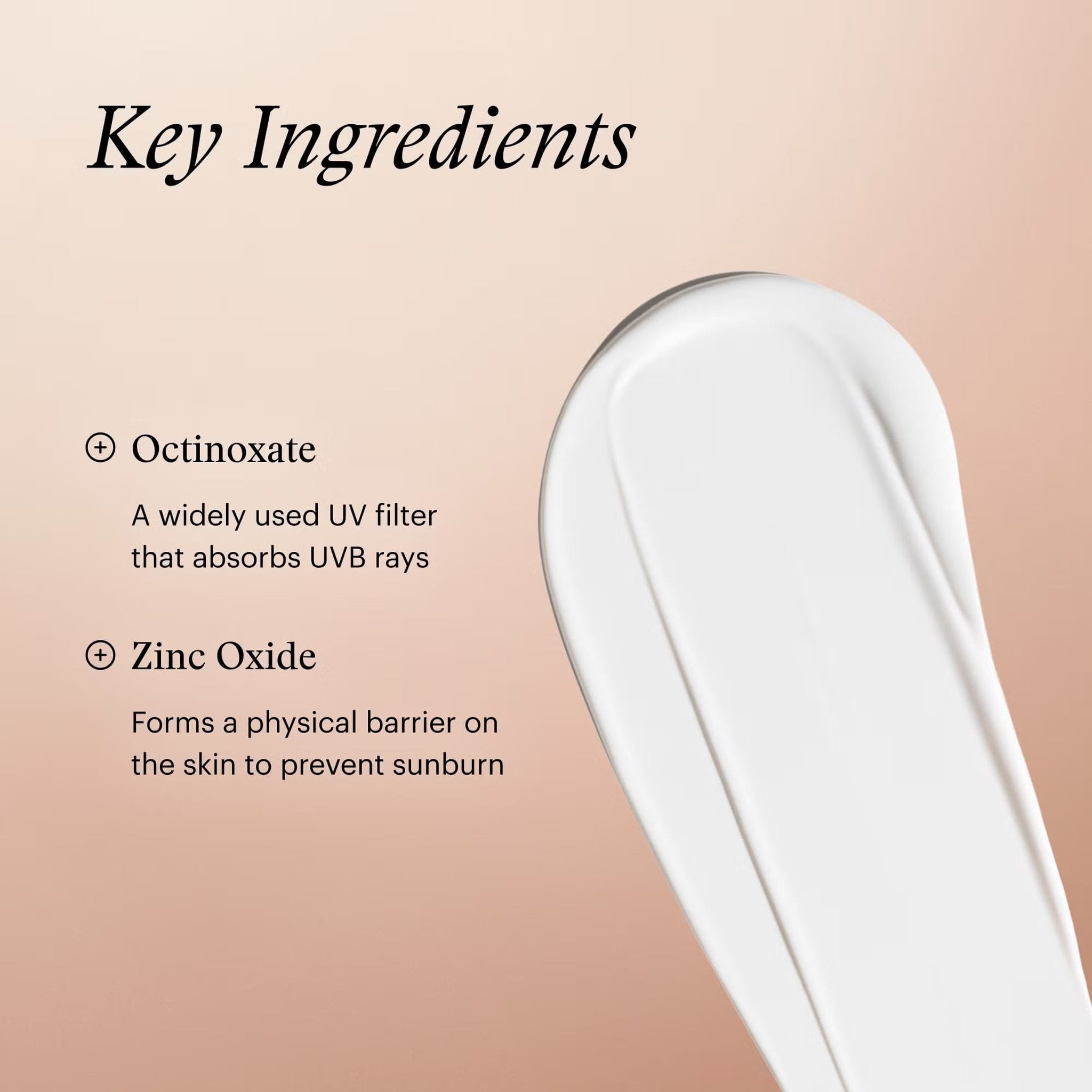 SkinMedica Essential Defense SPF 47 key ingredients octinoxate UVB filter and zinc oxide physical barrier