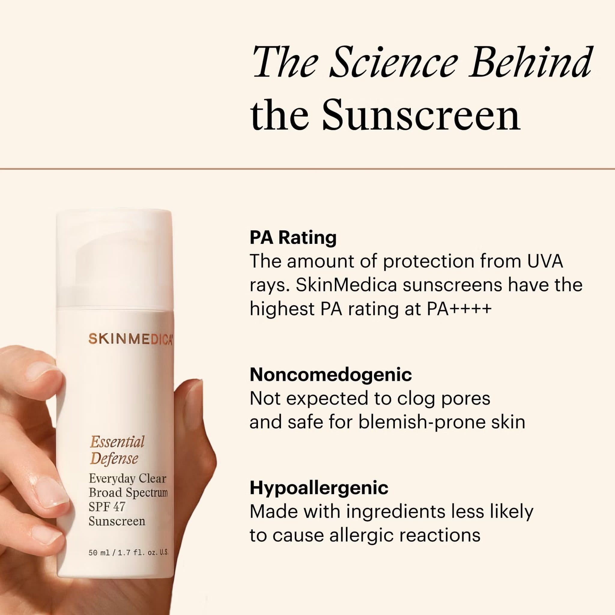 SkinMedica Essential Defense SPF 47 sunscreen PA++++ rating noncomedogenic hypoallergenic blemish-prone skin