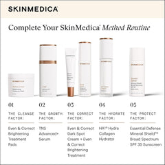 SkinMedica Even & Correct 5-step Method Routine featuring Brightening Treatment Pads, TNS Advanced+ Serum, Dark Spot Cream, HA5 Hydra Collagen Hydrator, and Mineral Shield SPF 35