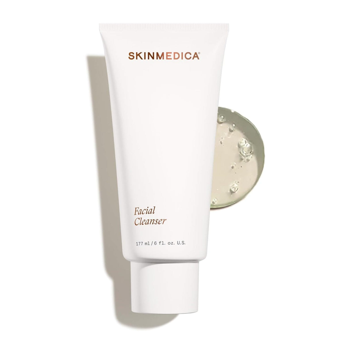 SkinMedica Facial Cleanser 177ml white tube with gel texture swatch

