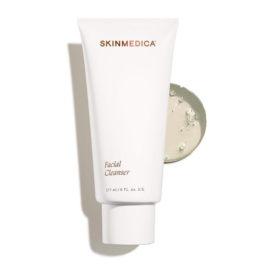 SkinMedica Facial Cleanser 177ml white tube with gel texture swatch

