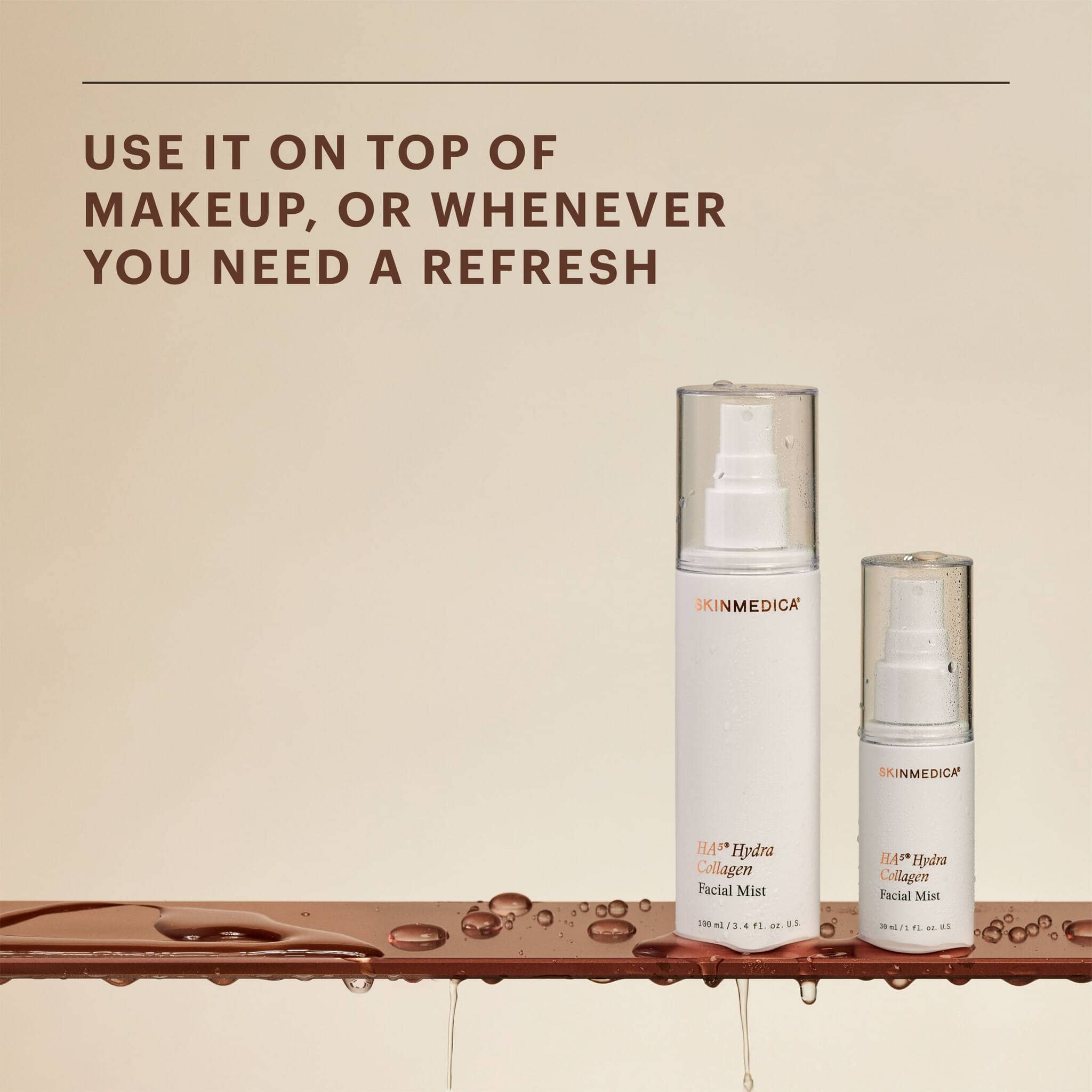 SkinMedica HA5 Hydra Collagen Facial Mist duo in 100ml and 30ml sizes for over-makeup hydration refresh