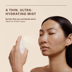 Woman spraying SkinMedica HA5 Hydra Collagen ultra-hydrating facial mist suitable for all skin types