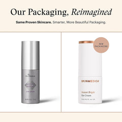 SkinMedica Instant Bright Eye Cream old silver bottle next to new white packaging