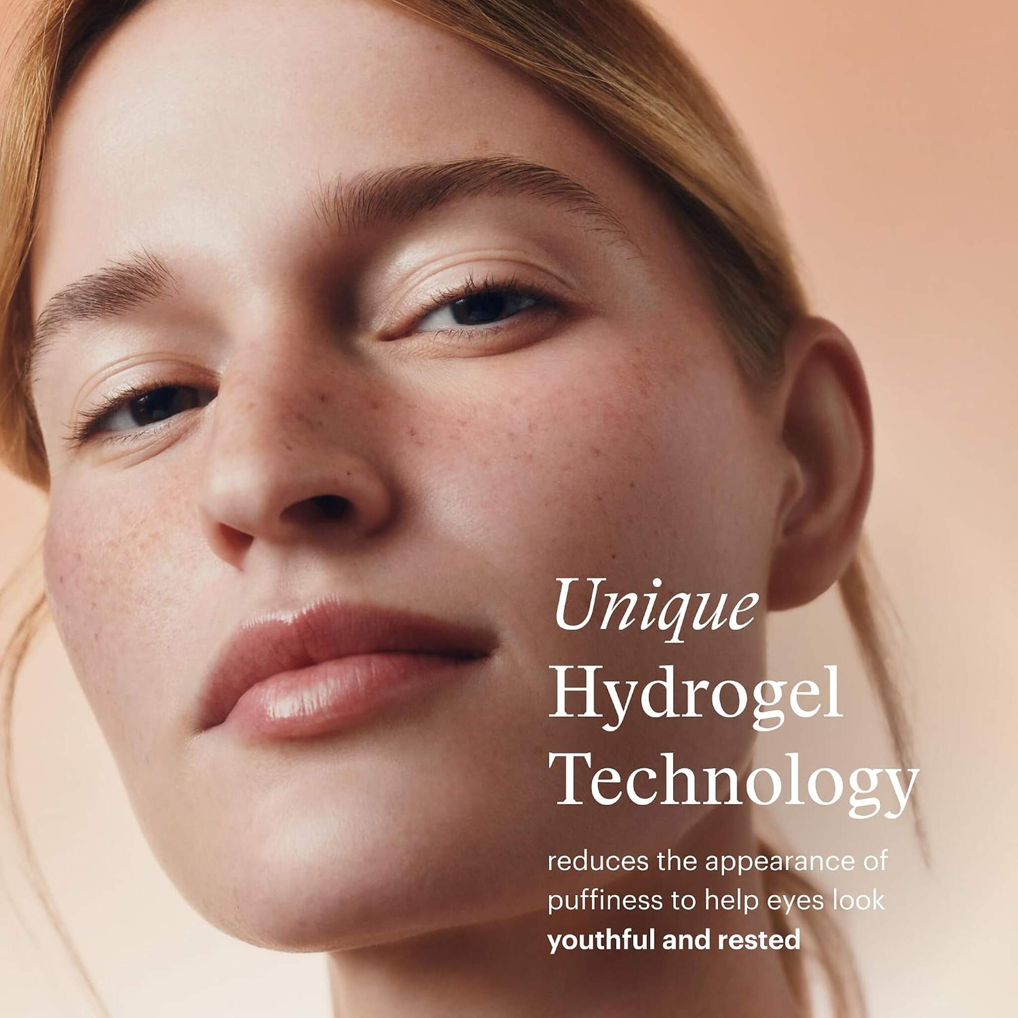 Woman with smooth skin showcasing SkinMedica hydrogel eye technology