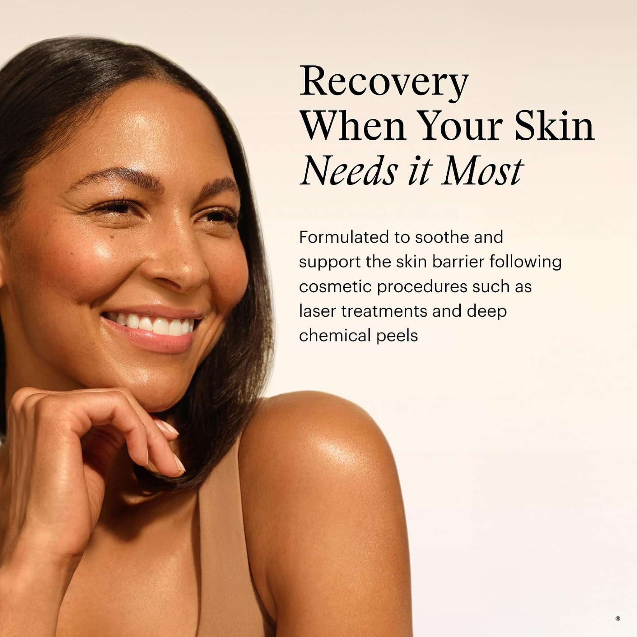 Woman with smooth glowing skin after using SkinMedica Restorative Ointment