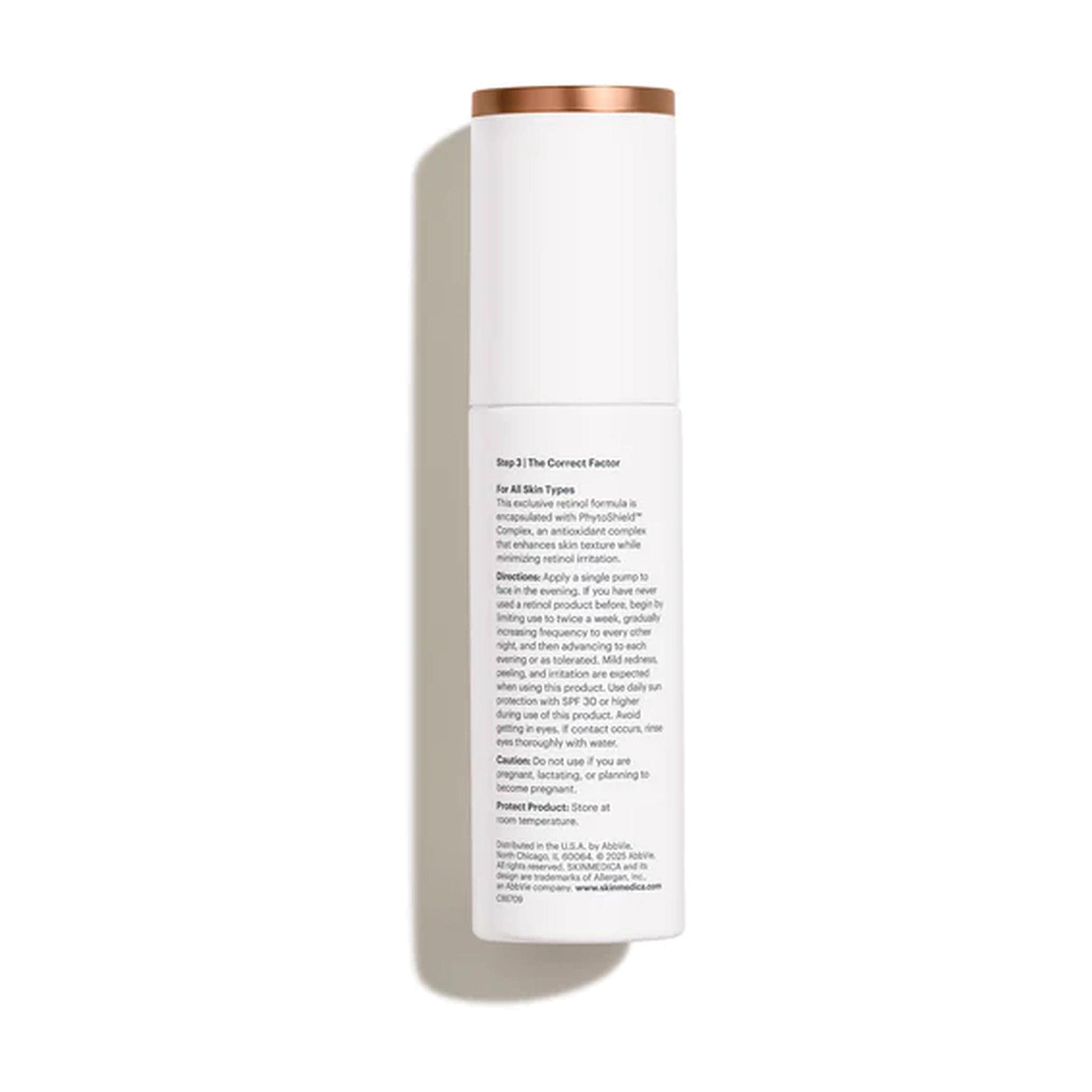 SkinMedica Retinol Complex 0.5 bottle back label with directions and ingredients