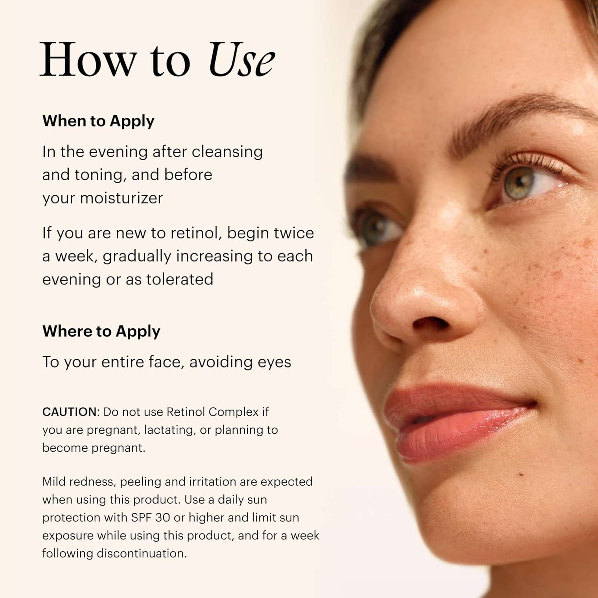 How to use SkinMedica Retinol Complex 0.5 – apply nightly after cleansing before moisturizer