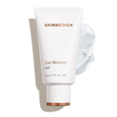 SkinMedica Scar Recovery Gel 60 ml tube with a clear gel texture swatch