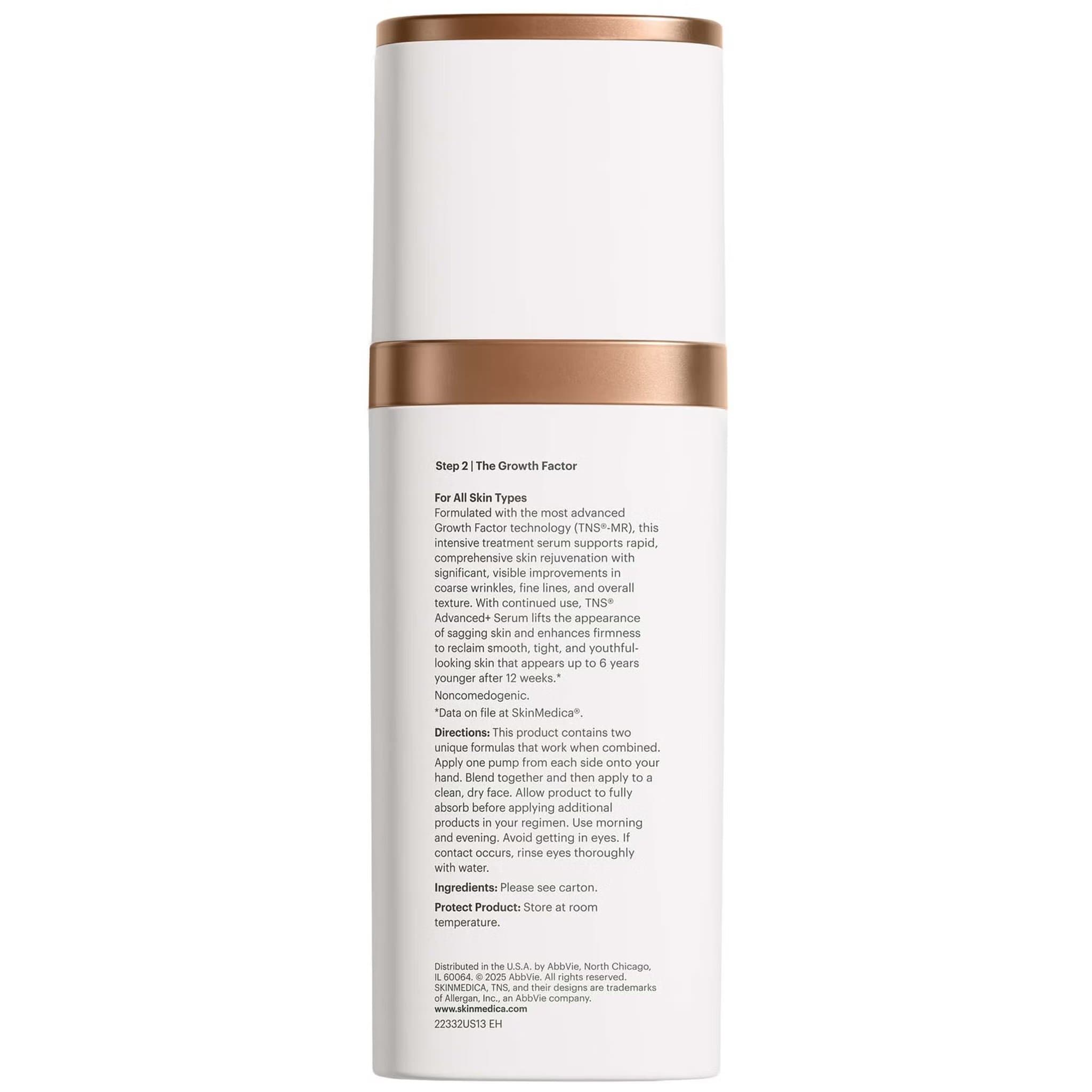 SkinMedica TNS Advanced+ Serum back label growth factor directions and ingredients
