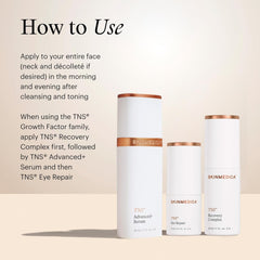 SKINMEDICA skincare products with usage instructions on a beige background