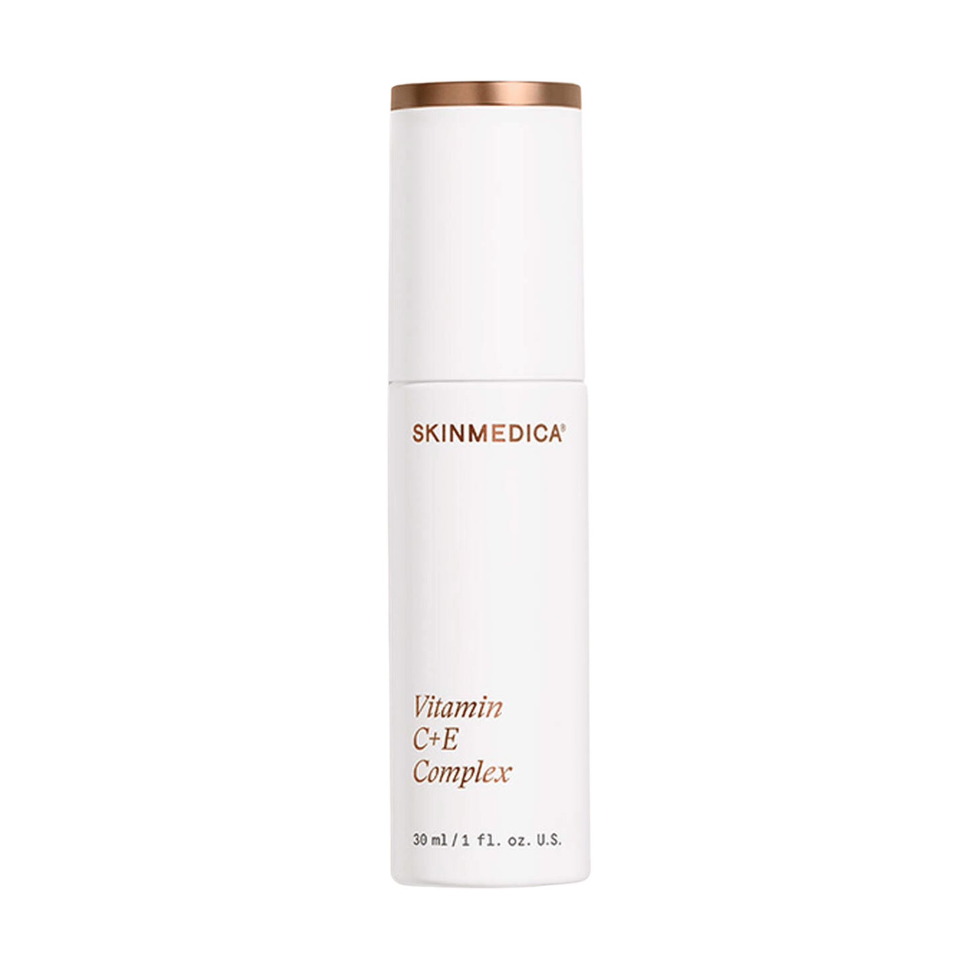 SkinMedica Vitamin C+E Complex old silver bottle next to new white and rose gold packaging