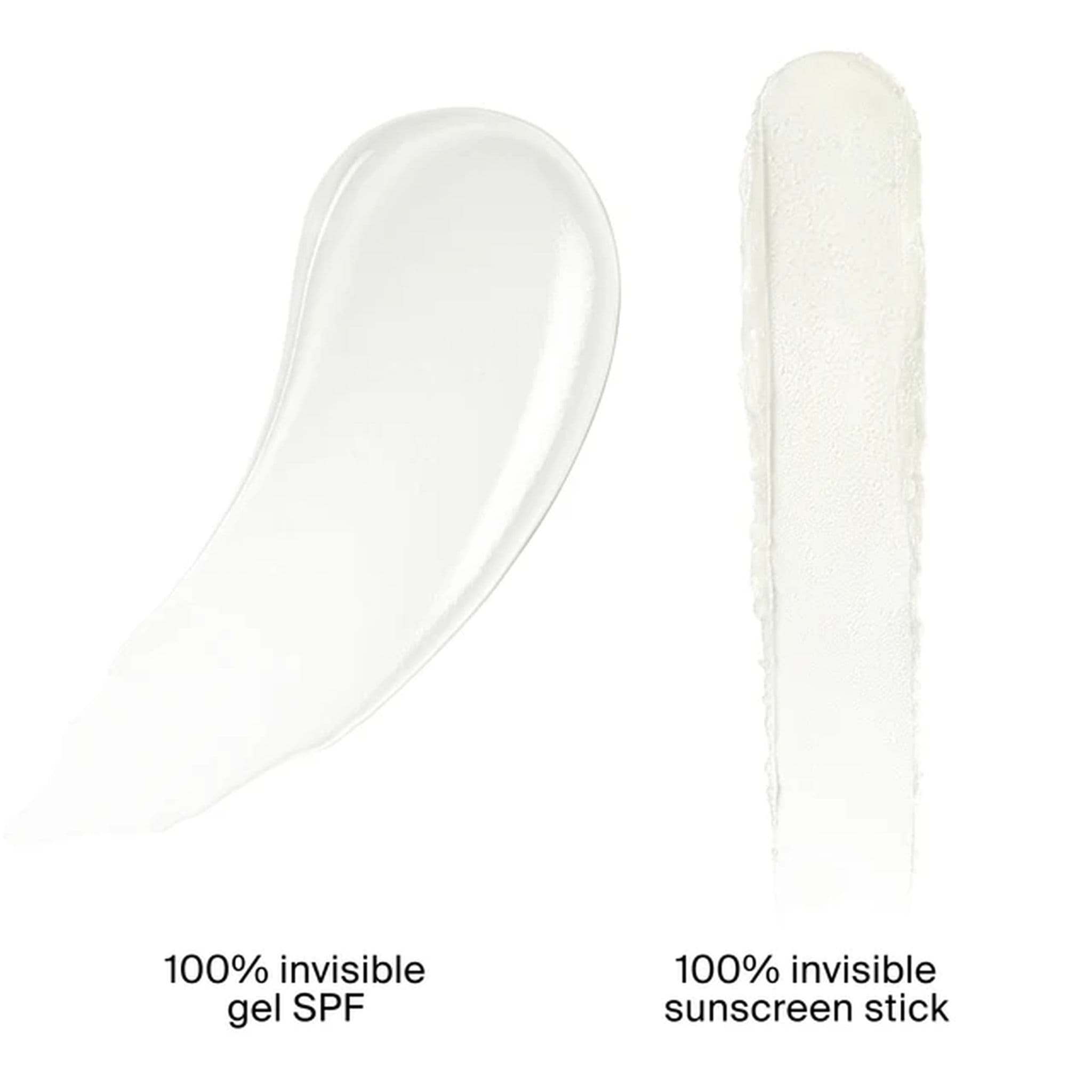 Invisible gel SPF and invisible sunscreen stick texture comparison