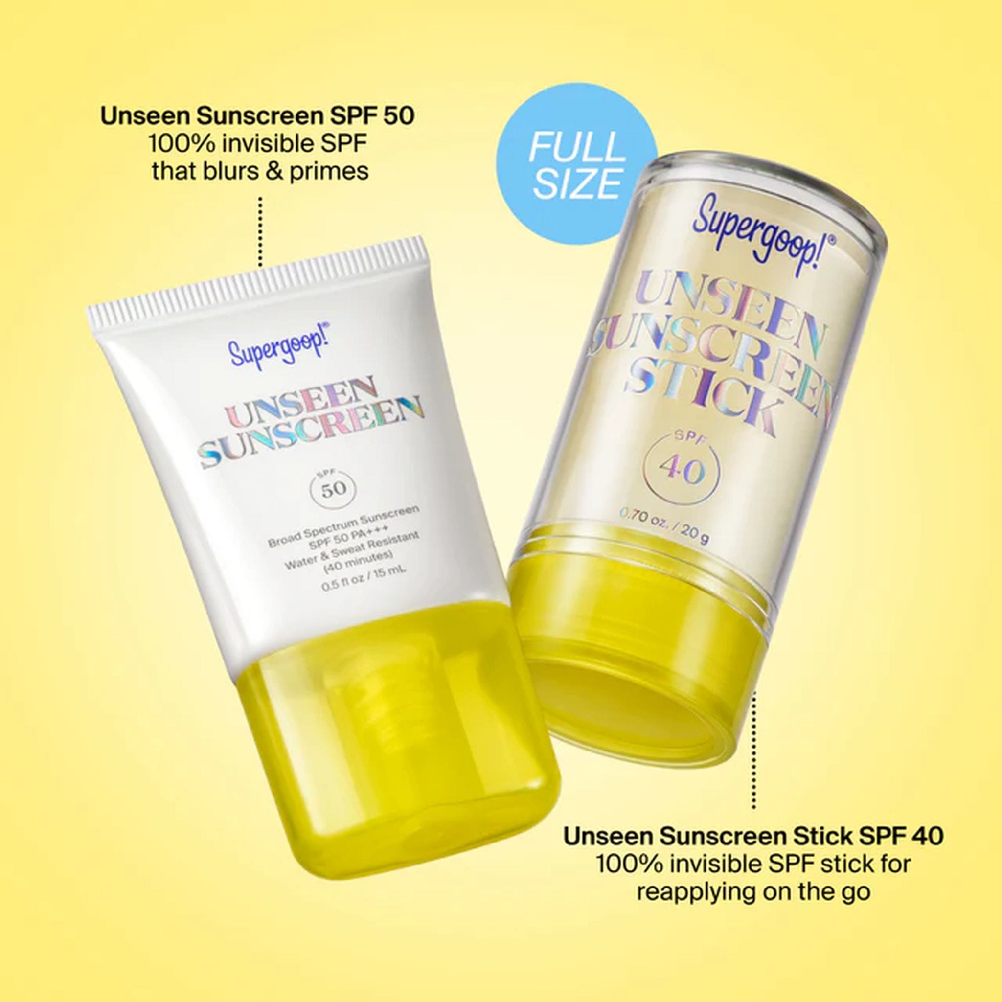 Unseen Sunscreen SPF 50 and Unseen Sunscreen Stick SPF 40 full size
