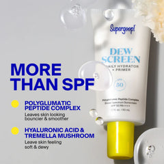 Supergoop Dew Screen ingredients polyglutamic peptide complex hyaluronic acid and tremella mushroom