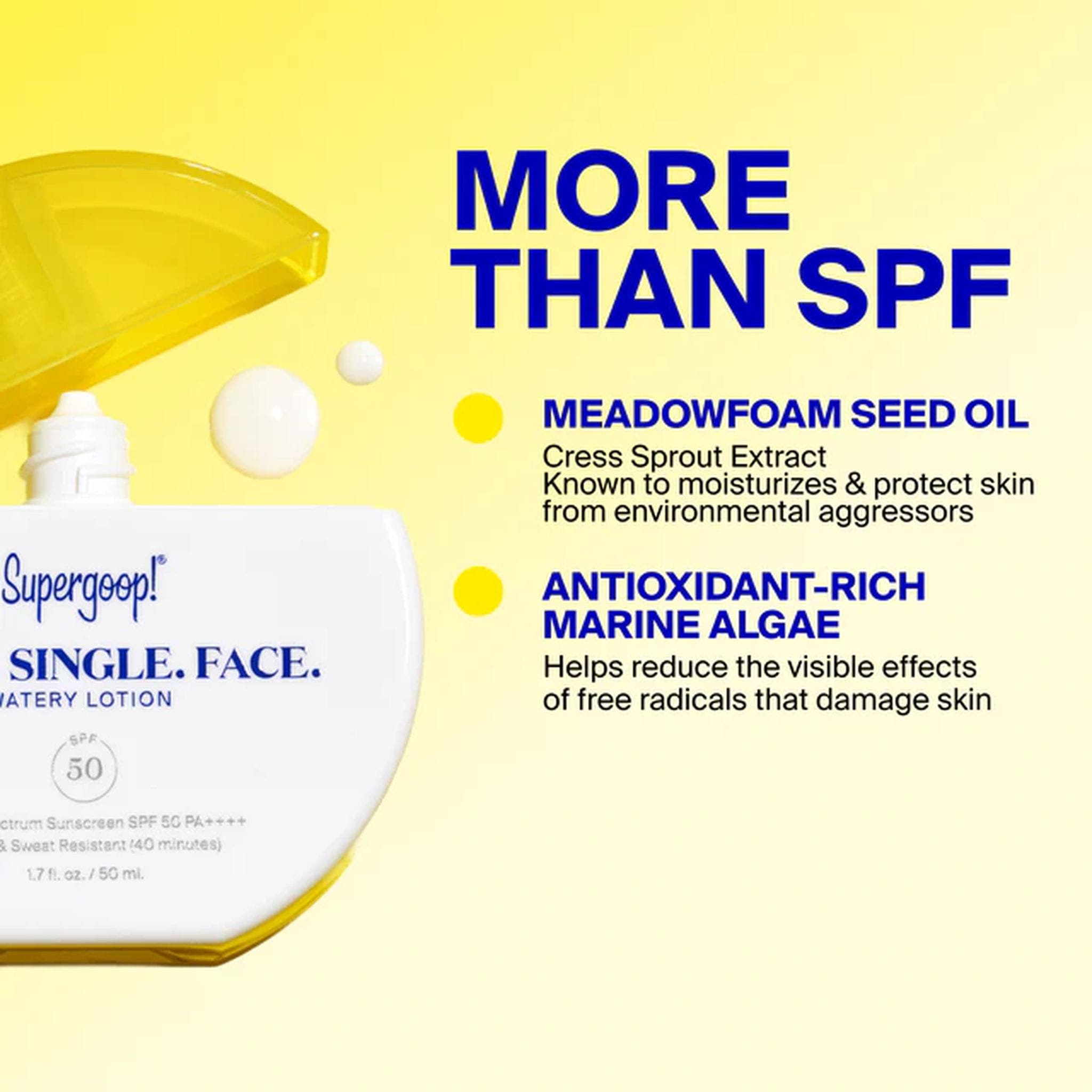 Supergoop Every Single Face Watery Lotion ingredients meadowfoam seed oil and marine algae