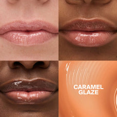 Caramel Glaze lip gloss swatch on multiple skin tones 2