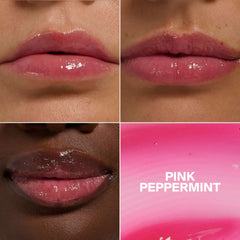 Pink Peppermint lip gloss swatch on multiple skin tones 3