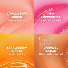 Sheer tint textures in Vanilla Pink Peppermint Strawberry and Caramel 6