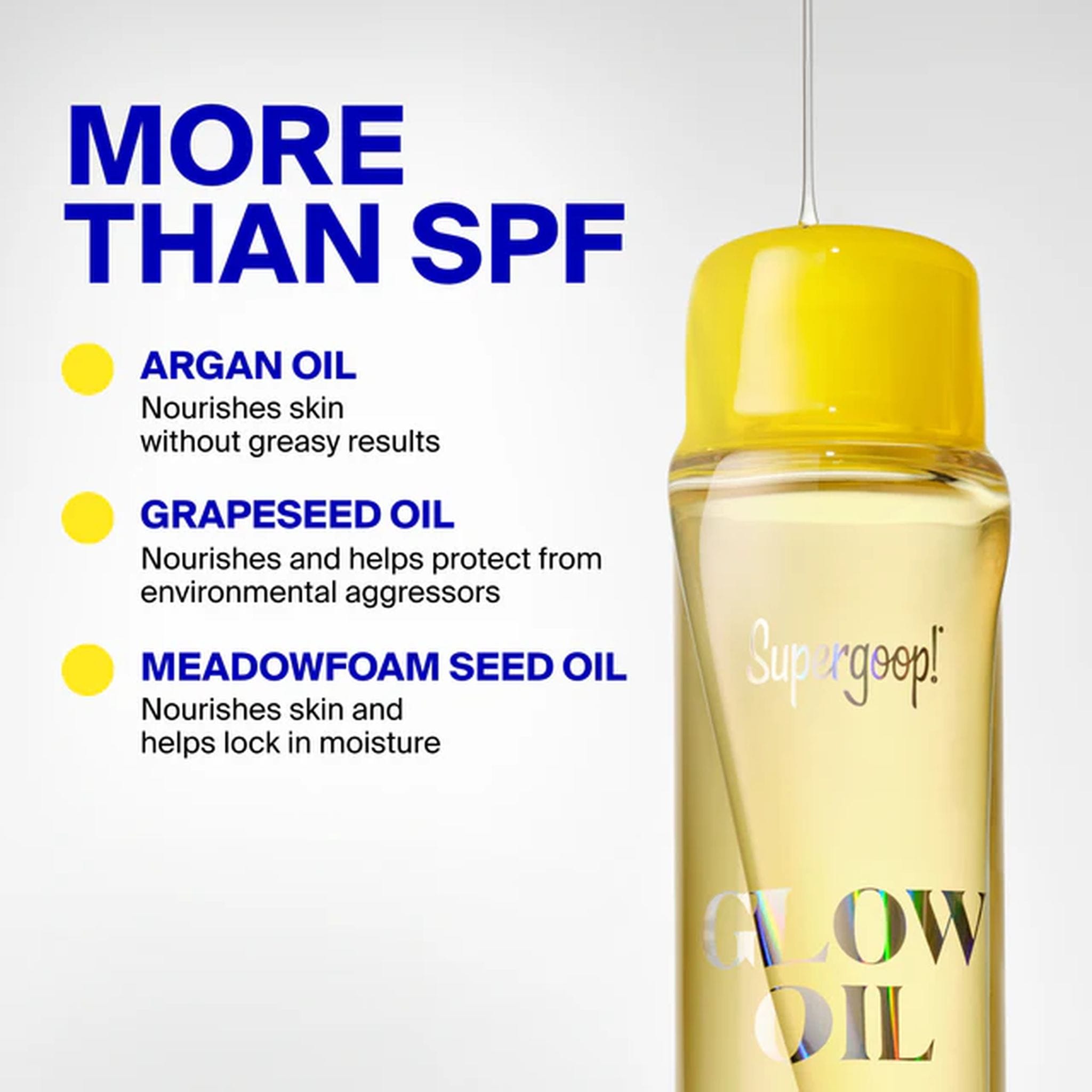 Supergoop Glow Oil SPF 50 with argan oil grapeseed oil and meadowfoam seed oil