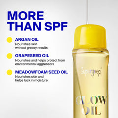 Supergoop Glow Oil SPF 50 with argan oil grapeseed oil and meadowfoam seed oil