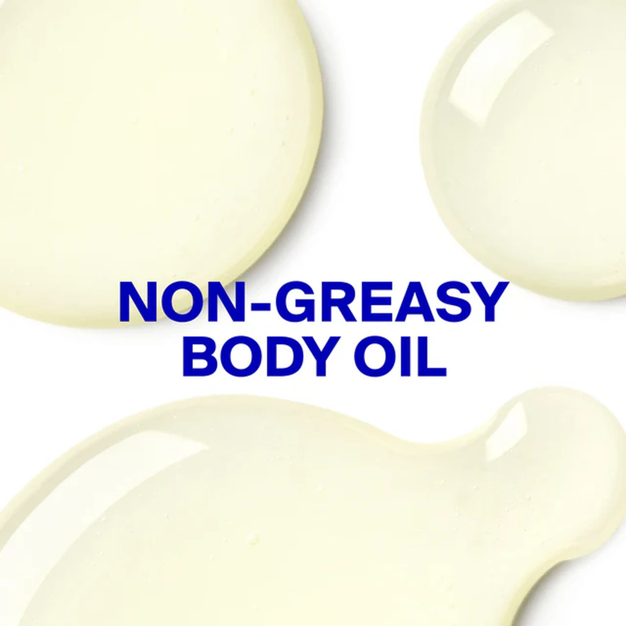 Non-greasy Supergoop Glow Oil SPF 50 body oil texture swatches on a white background