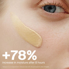 Supergoop Glowscreen swatch showing a 78 percent increase in moisture after 8 hours 7