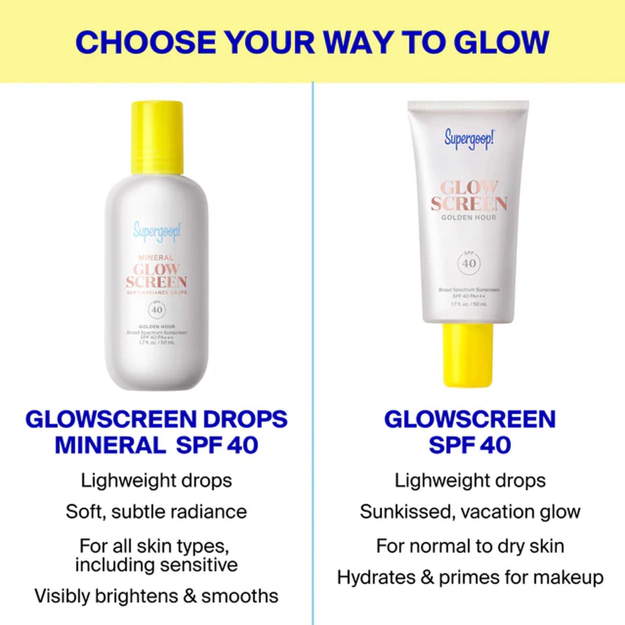 Choose between Glowscreen Drops and Glowscreen SPF 40 lotion 6