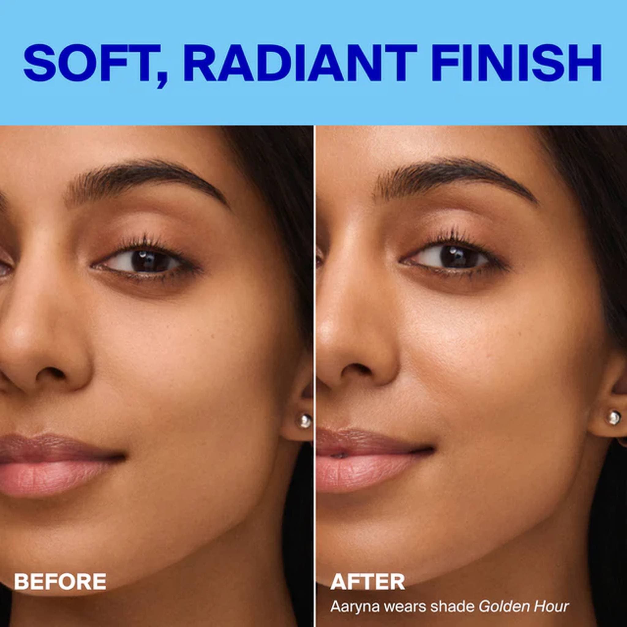 Soft radiant finish before and after Glowscreen Drops in Golden Hour 2