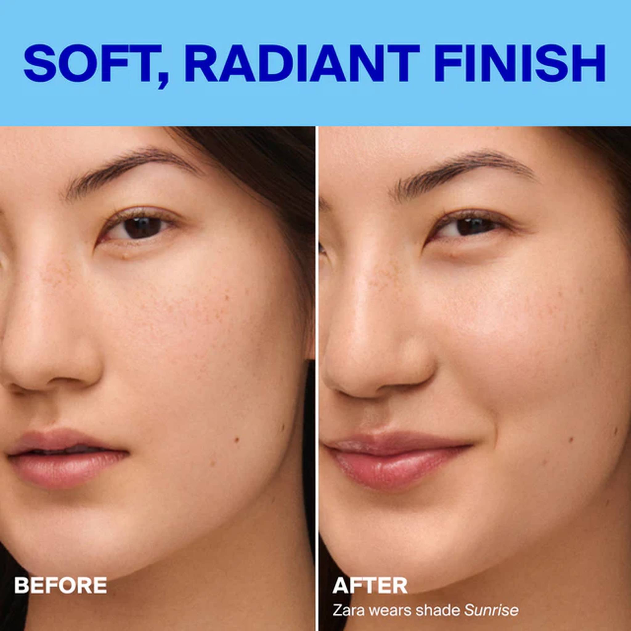 Soft radiant finish before and after Glowscreen Drops in Sunrise 2