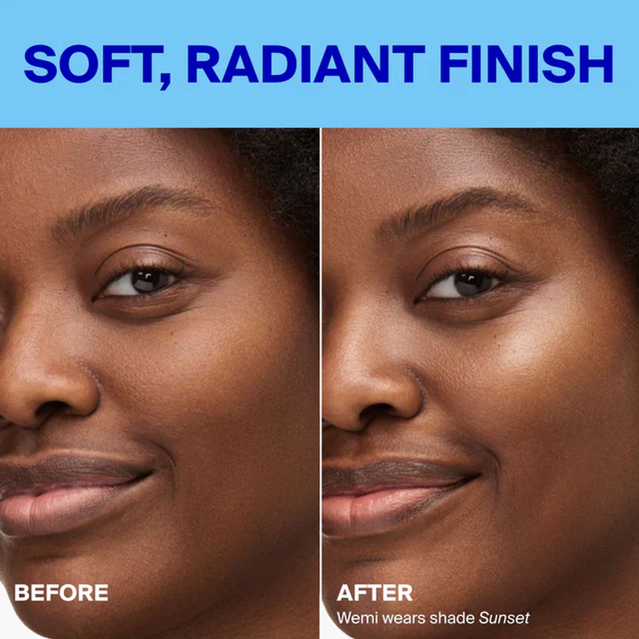 Soft radiant finish before and after Glowscreen Drops in Sunset 2