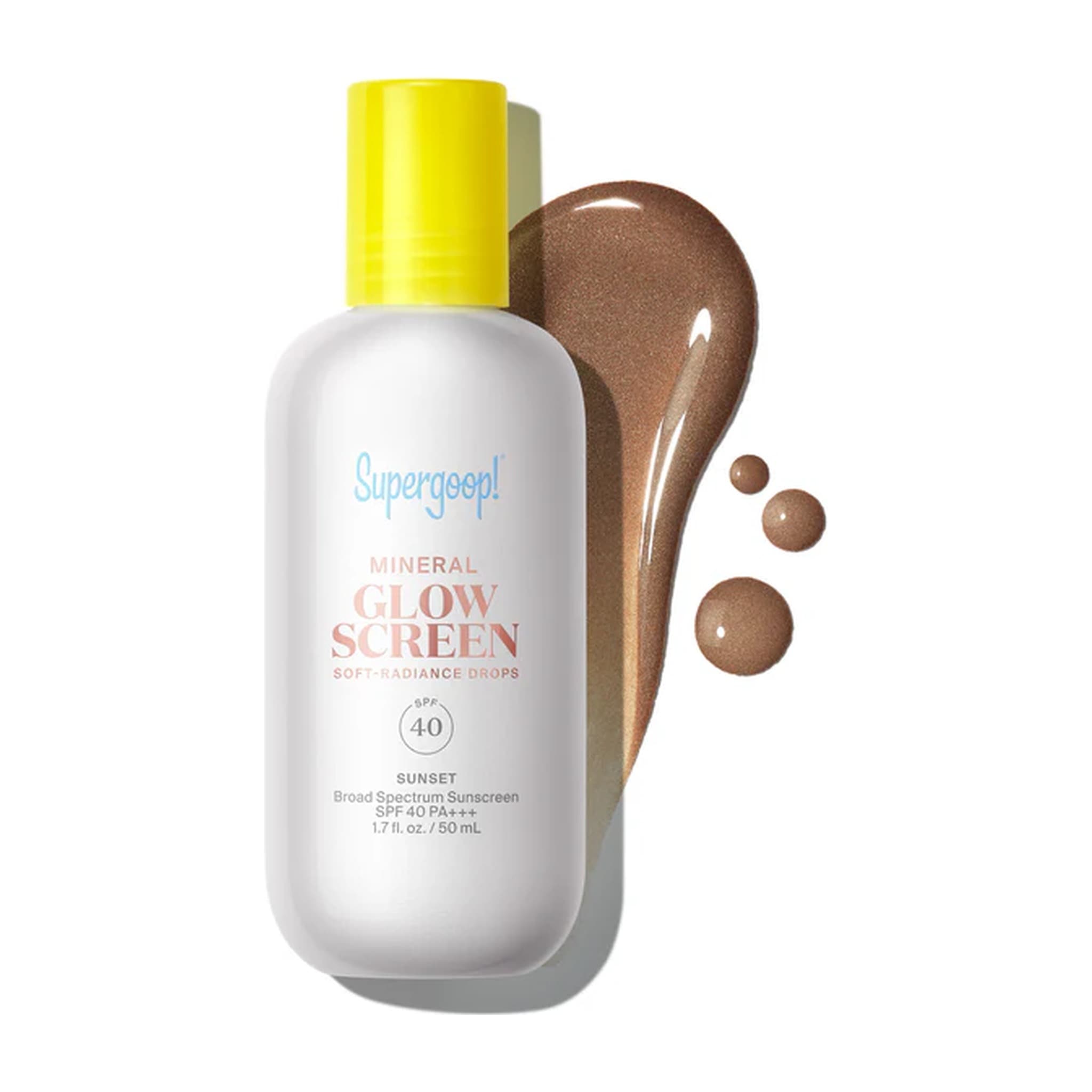 Supergoop Glowscreen Drops SPF 40 in Sunset with swatch 1