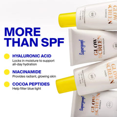 Stacked Supergoop Glowscreen tubes with hyaluronic acid niacinamide and cocoa peptides 6