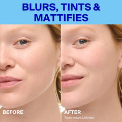 Blurs tints and mattifies skin before and after with Matte Screen