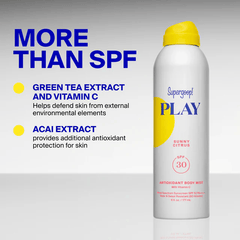 Green tea vitamin C and acai antioxidant ingredients in PLAY body mist