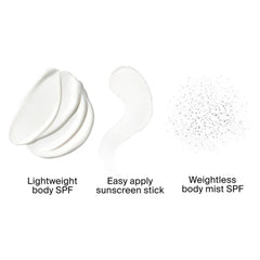 Lightweight body SPF sunscreen stick and mist texture comparison