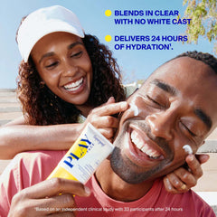 Couple applying SPF 50 face lotion with no white cast finish