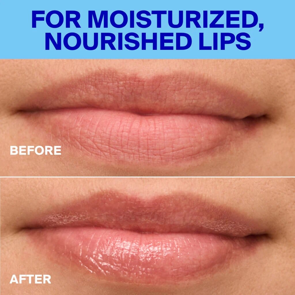 Before and after lips showing moisturized and nourished results