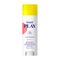 Supergoop Play Lip Shield SPF 30 sunscreen stick in strawberry
