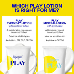 Comparison guide for Supergoop Play Everyday and Mineral SPF lotions