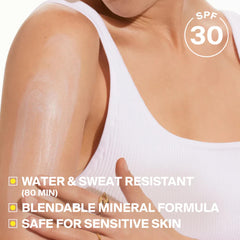 Mineral SPF 30 lotion blended on skin water and sweat resistant