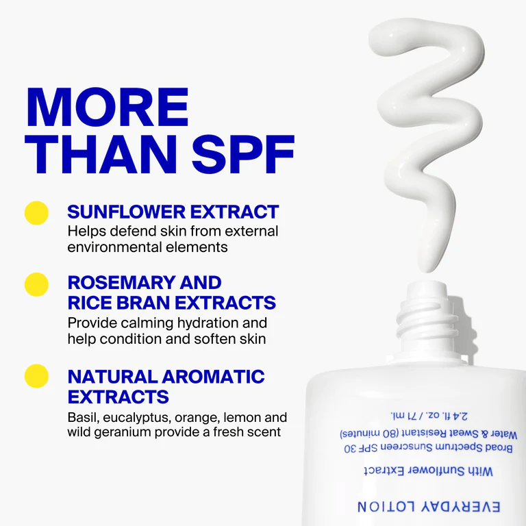 Sunflower extract rosemary and rice bran ingredients in PLAY sunscreen lotion