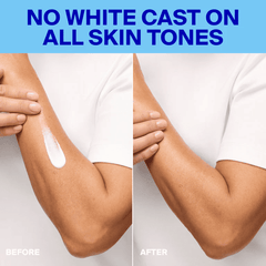 Before and after arm application showing no white cast on all skin tones