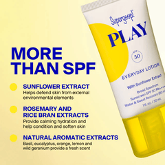 Sunflower extract rosemary and rice bran ingredients in PLAY SPF 50 lotion