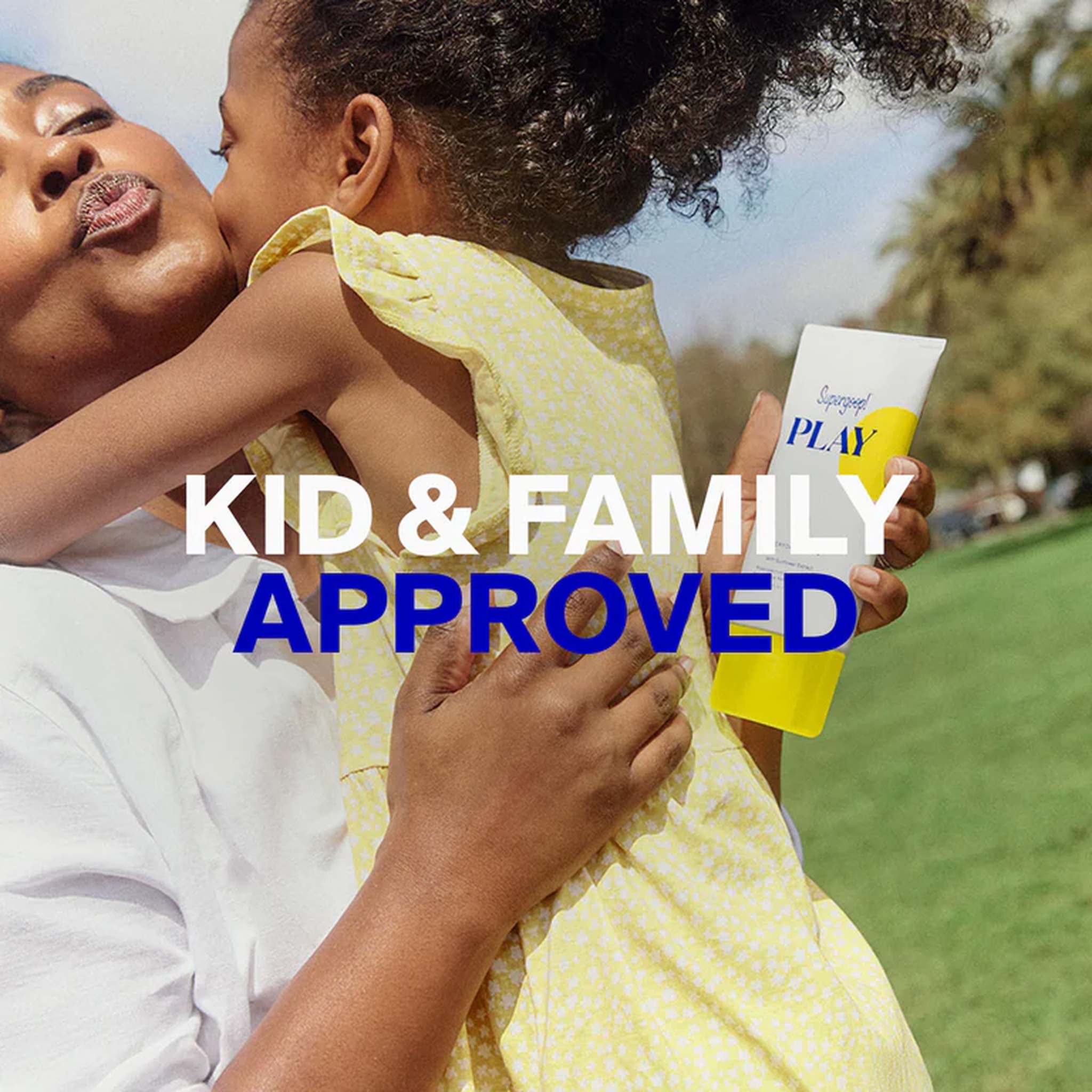 Mother and daughter outdoors with kid and family approved sunscreen