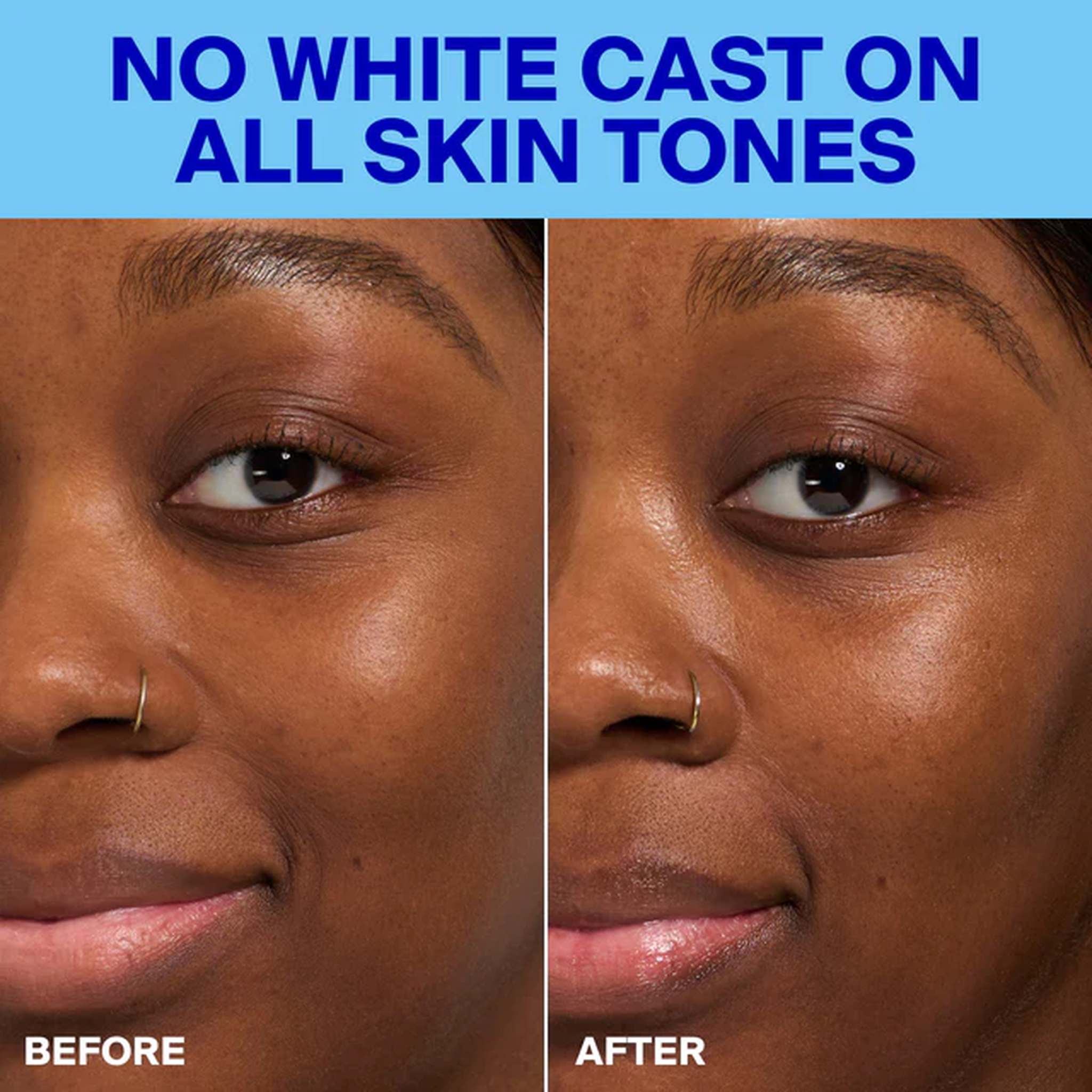 No white cast on all skin tones before and after sunscreen application