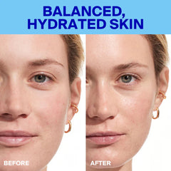 Before and after applying Supergoop Triple Prep for balanced hydrated skin